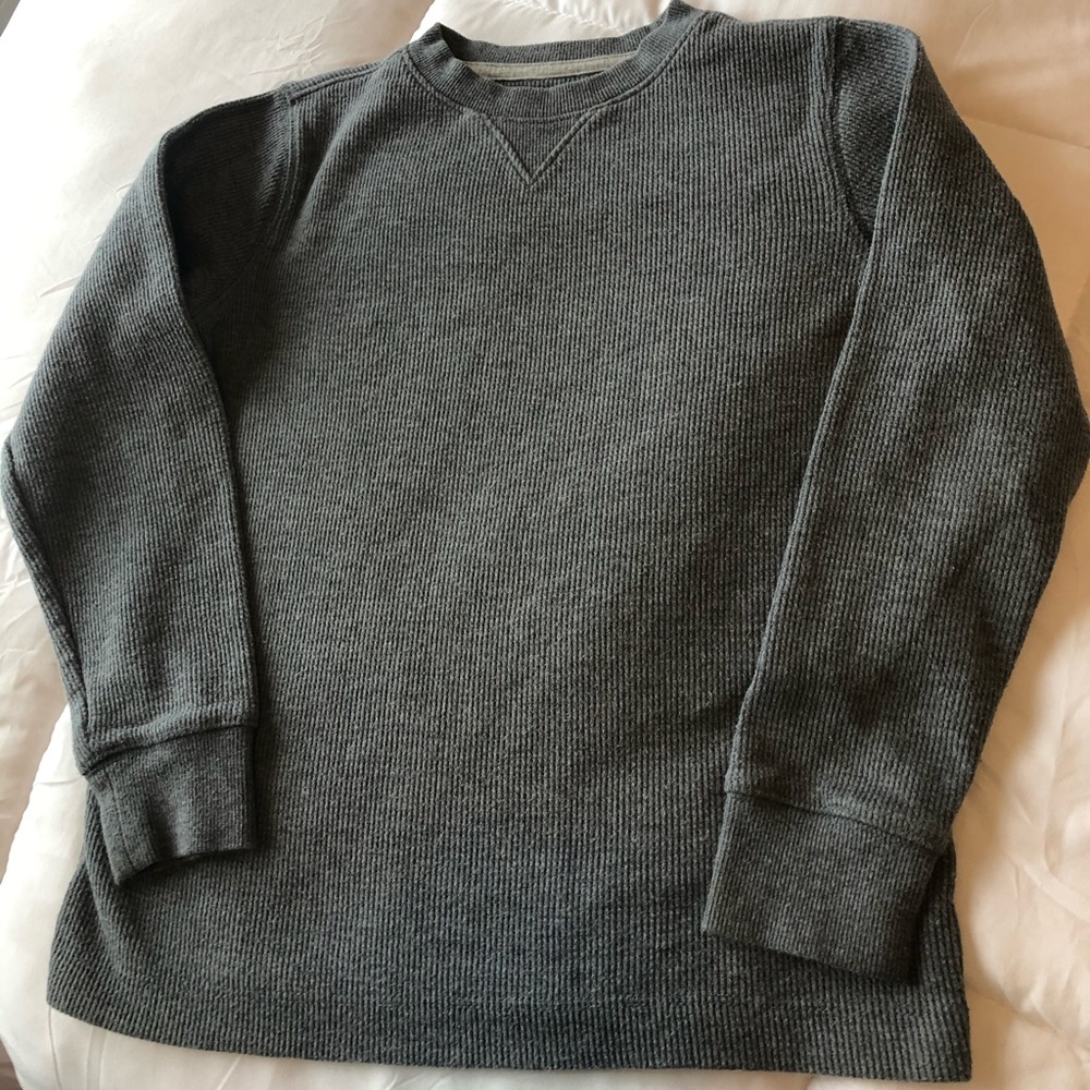 Gray Lands End Boys Waffle Knit crew